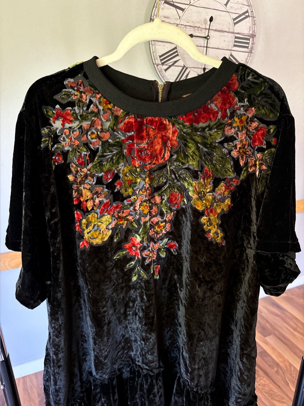 Free People Bohemian Black Floral Velvet Dress - Picture 6 of 7